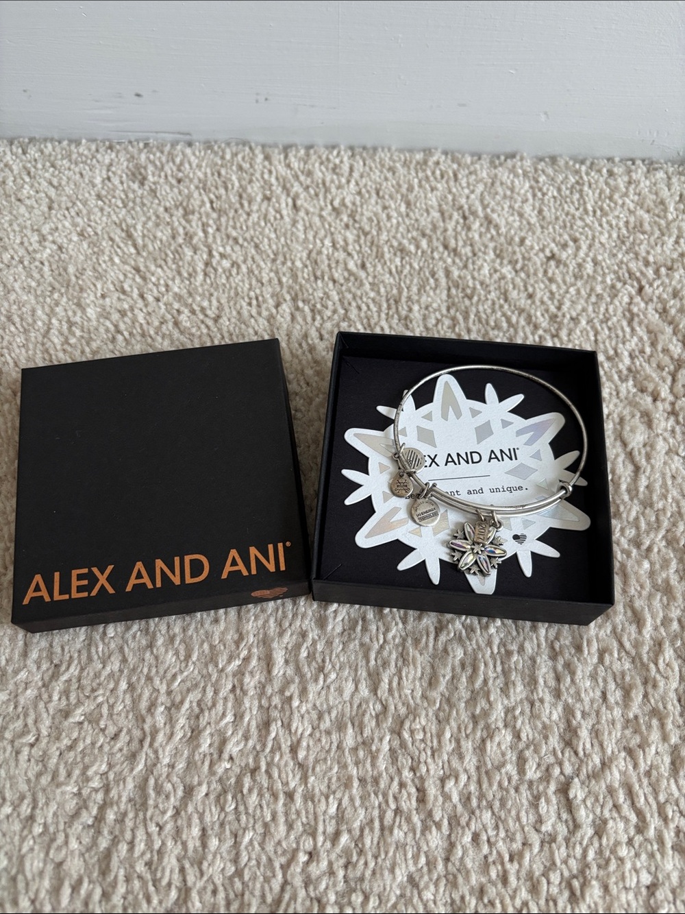 Alex and Ani Silver 2017 Snowflake Charm Bangle with Logo Discs